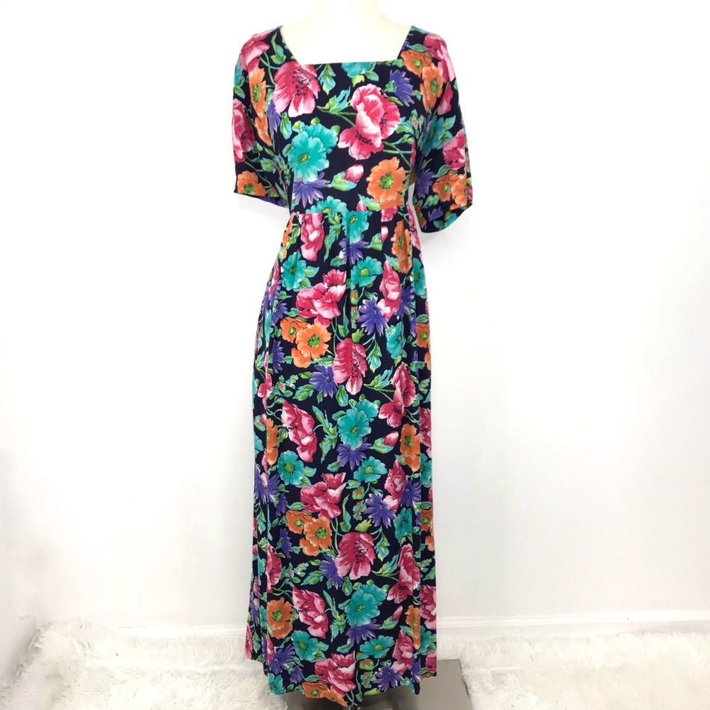 Diane von Furstenberg 80s Blue Floral Maxi Dress